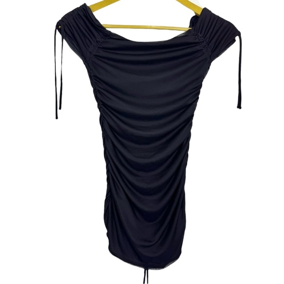 Express Black Mesh Ruched Top Size XS Stretch Whimsigoth Grunge Vamp Witchy Y2K - Picture 2 of 9